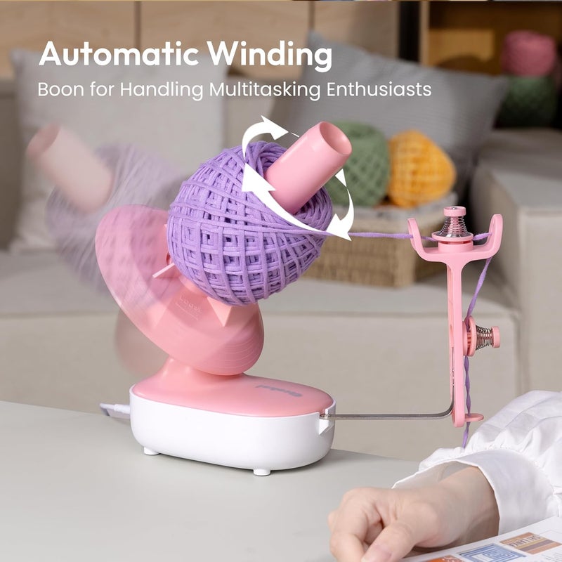 Etcokei Electric Yarn Ball Winder Pro for Crocheting, Upgrade Dual-Spring Tension 10oz Large Capacity, Stepless Speed Automatic Yarn Wool Spinner Roller, Ideal Present for Crochet Lovers(Pink) - Image 2
